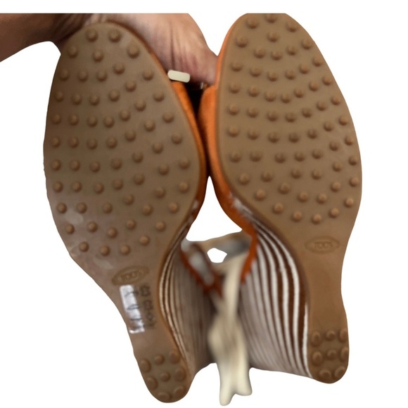 TOD’S Orange & Beige Espadrille Wedge Heels Italian Suede & Patent Leather NWT - Picture 8 of 16